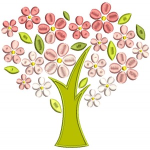 Tree With Flower Leaves Applique Machine Embroidery Design Digitized Pattern